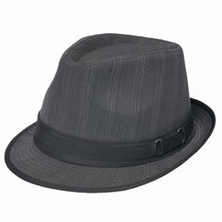 Belted Pinstripe Fedora Hat (Extra Large Size) Black - One Size
