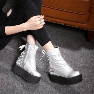 JY Shoes Platform Hidden Wegde Lace- Up Short Boots