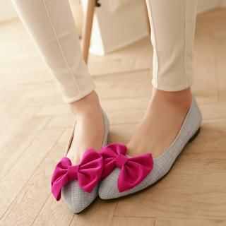 Pangmama Contrast Bow-Accent Pointy Flats