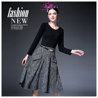 Ozipan Long-Sleeve Stripe-Panel Knit Dress