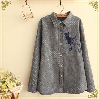 Fairyland Cat Appliqu  Dotted Shirt