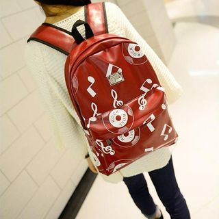 Seok Musical Note Print Faux Leather Backpack