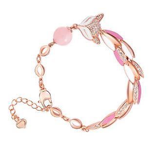 T400 Jewelers Rhinestone Fox Rose Quartz Bracelet