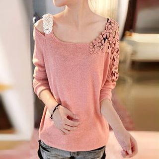 Fancy Show Long-Sleeve Crochet-Panel Top