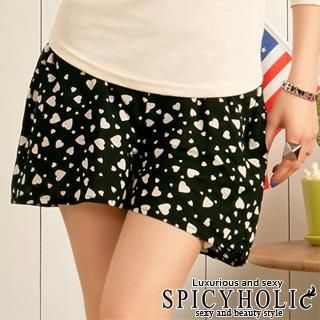 "Heart" Print Shorts White - One Size