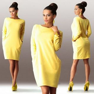 Onayaya Long-Sleeve Pocket-Accent Plain Dress