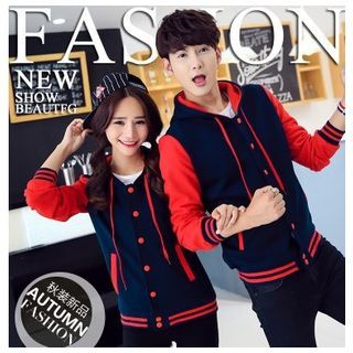 Azure Matching Couple Hooded Snap-Button Jacket