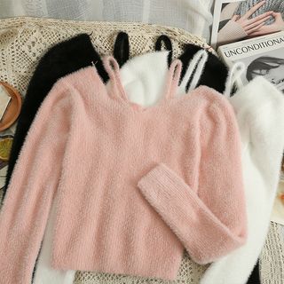 Soft-Knit Asymmetrical V-Neck Crop Top