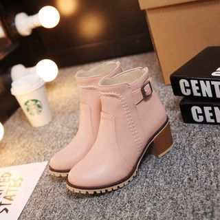 Pastel Pairs Buckled Heeled Short Boots