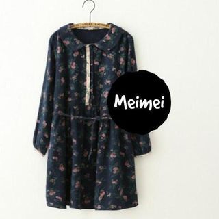 Meimei Floral Print Collared Long-Sleeve Dress
