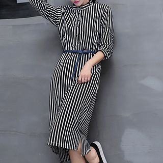 Romantica 3/4-Sleeve Belted Stripe Dress