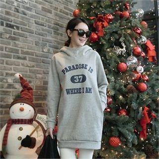 mayblue Lettering Hooded Pullover Dress