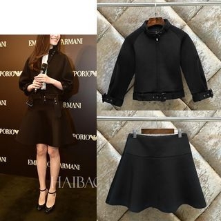 Sienne Set: 3/4-Sleeve Jacket + Frilled A-Line Skirt