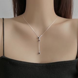 Star Rhinestone Pendant Sterling Silver Lariat Necklace Silver - One Size