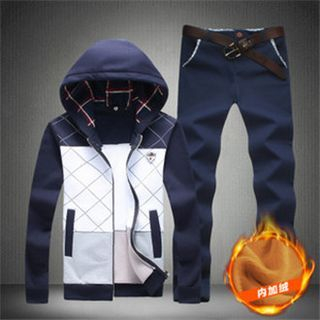 Alvicio Set: Fleece-lined Colour Block Hooded Jacket + Pants