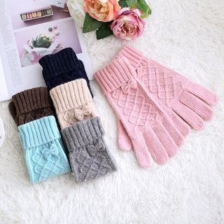 Lazy Corner Bow Accent Knit Gloves