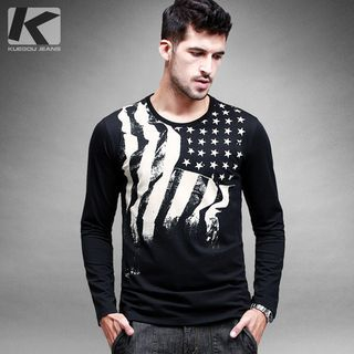 Quincy King Flag Printed Long-Sleeve T-shirt