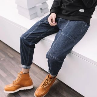 YIDESIMPLE Stitched Slim-Fit Jeans
