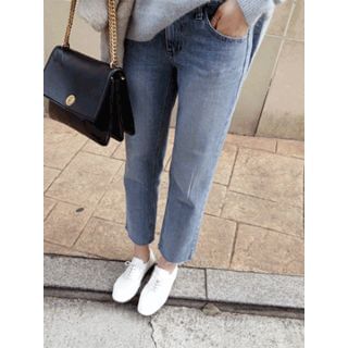 maybe-baby Frey-Hem Straight-Cut Jeans