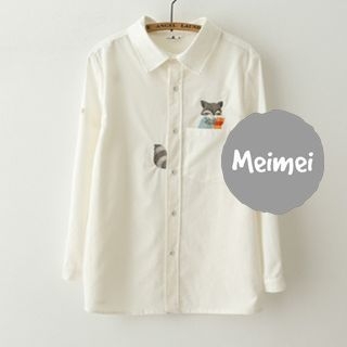 Meimei Raccoon Embroidered Shirt