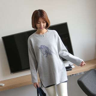 CLICK Brushed-Fleece Print Pullover