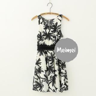 Meimei Palm Tree Print Sleeveless Dress