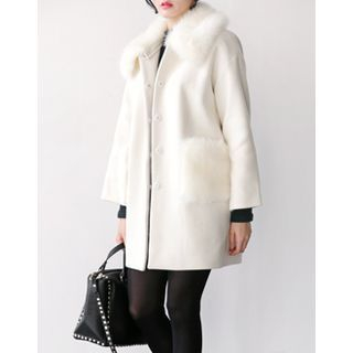 UPTOWNHOLIC Faux-Fur Wool Blend Coat