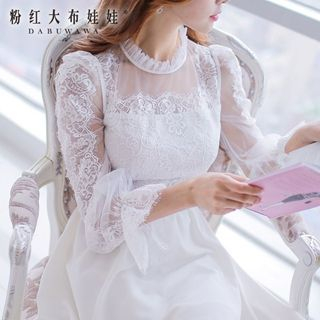 Dabuwawa Frilled Lace-Panel A-Line Dress
