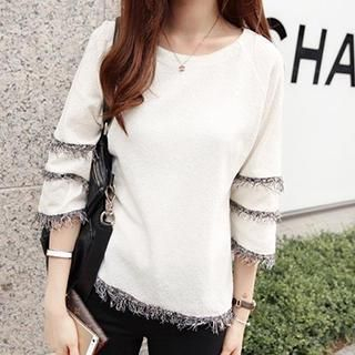 Dowisi 3/4-Sleeve Fringed Top