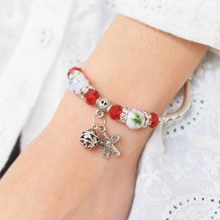 59 Seconds Floral Bead Seastar Charm Bracelet White and Red - One Size