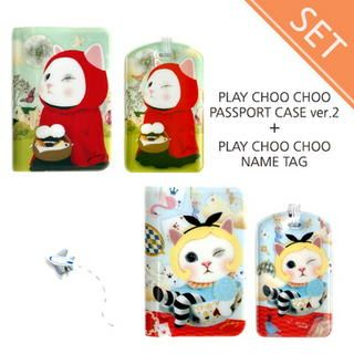 Set: ChooChoo Cat Series Passport Cover + Name Tag