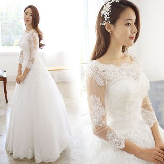 Angel Bridal Paneled Ball Gown Wedding Dress