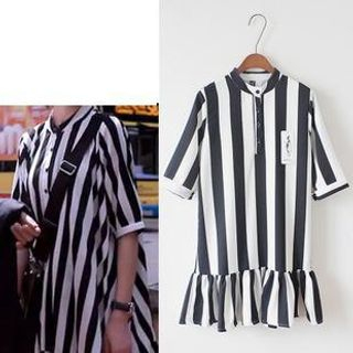 Sienne Short-Sleeve Striped A-Line Dress