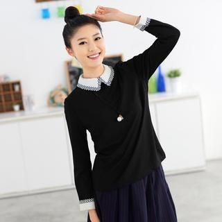 59 Seconds Long-Sleeve Embroidered Blouse