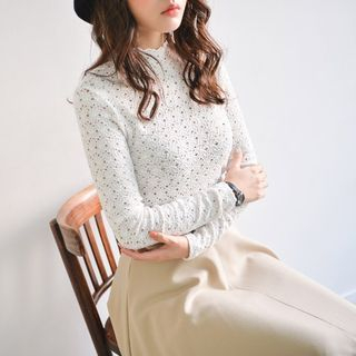 JUSTONE Mock-Neck Lace Top