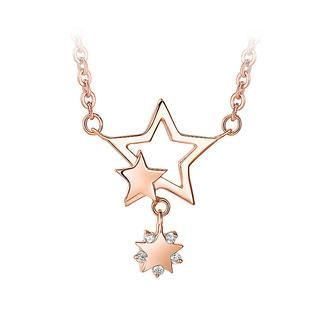BELEC 925 Rose Gold Plated Stars Pendant with White Cubic Zircon Necklace
