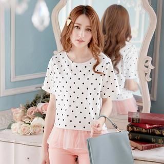 Tokyo Fashion Short-Sleeve Tulle Layered Dotted Top