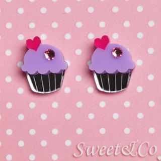 Sweet & Co. Mini Purple Cupcake Crystals Stud Earrings