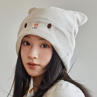 Bear Ear Embroidered Knit Beanie