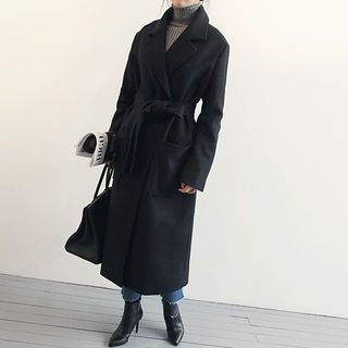 NANING9 Notched-Lapel Wool Blend Coat with Sash