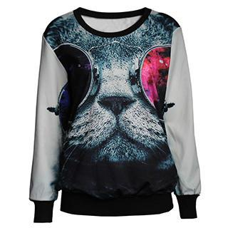 Omifa Cat-Print Pullover  Multicolor - One Size