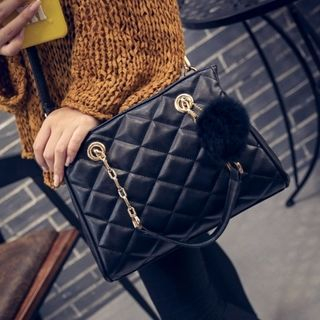 Nautilus Bags Pom Pom Accent Quilted Cross Bag