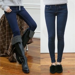 One's Ozzang Brushed-Fleece Lined Skinny Jeans