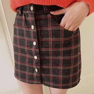 Honey House Button-front Plaid Skirt