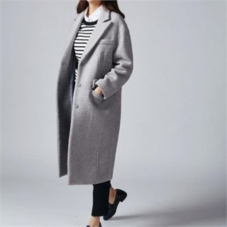 MAGJAY Wool Blend Seam-Detail Long Coat