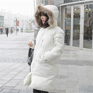 LIPHOP Faux-Fur Trim Hooded Padded Coat