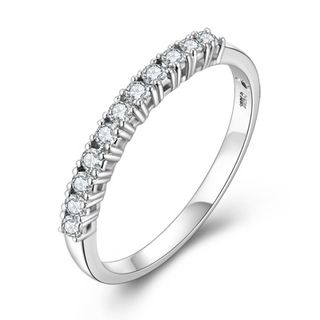 MaBelle 18K White Gold Diamond Accent Dianty Thin Band Stackable Women Ring