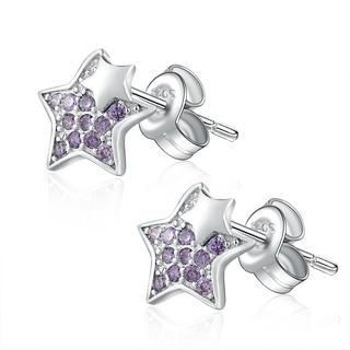 MBLife.com 925 Sterling Silver Purple Cubic Zirconia Star-Designed Earrings
