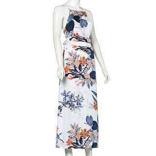 Flobo Set: Sleeveless Floral Cropped Top + Maxi Skirt
