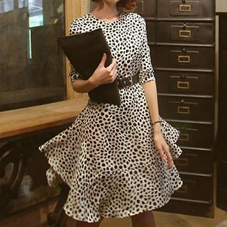 Queen Bee Leopard Print Long-Sleeve Dress with Belt